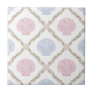 Pastel Seashell Coastal Beach Lattice Pattern Tile