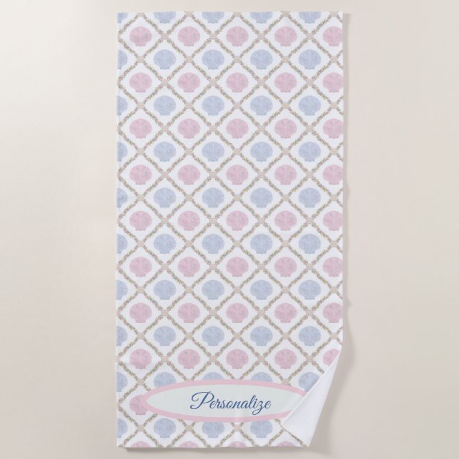 Pastel Seashell Coastal Beach Lattice Pattern Towel (Front)