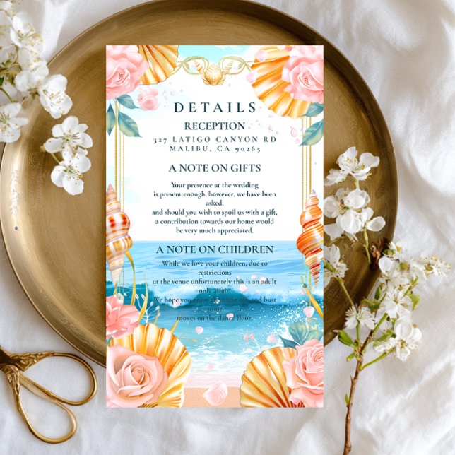 Pastel Seashell Coastal Waters Wedding Enclosure Card (Creator Uploaded)