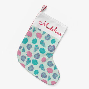 Pastel Seashell Pattern   Add Your Name Small Christmas Stocking