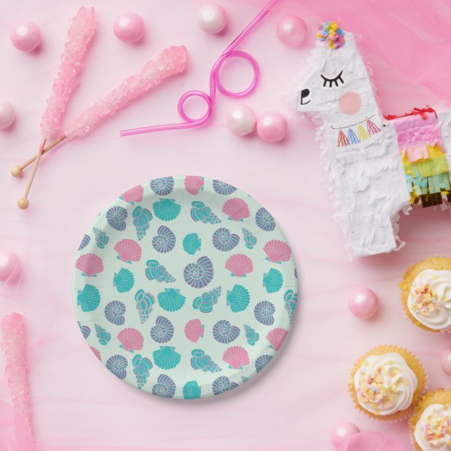 Pastel Seashell Pattern Paper Plate (Party)
