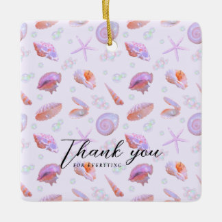 Pastel Seashell Pattern with Custom Text Ceramic Ornament