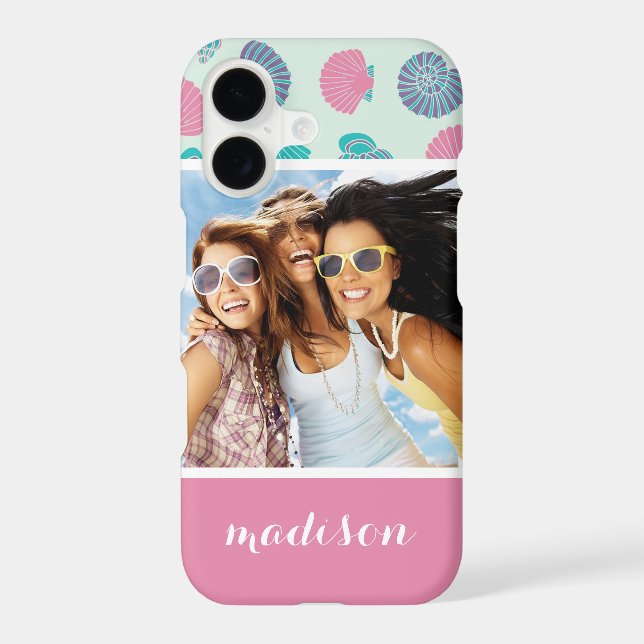 Pastel Seashell Pattern | Your Photo & Name (Back)
