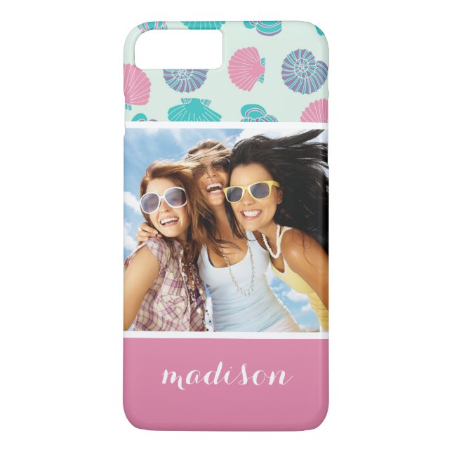 Pastel Seashell Pattern | Your Photo & Name Case-Mate iPhone Case (Back)