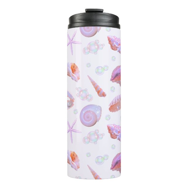 Pastel Seashell & Pearl Ocean Aesthetic Thermal Tumbler (Front)