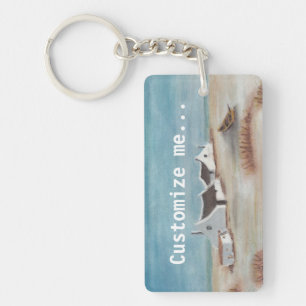 Pastel Seaside Drawing Key Ring