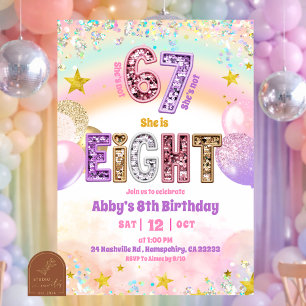 Pastel Sequin Glitter 67 Girl 8th Birthday Invitation