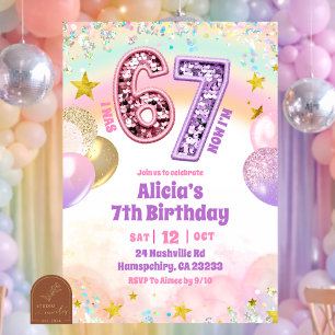 Pastel Sequin Glitter 67 Girl  Birthday Invitation