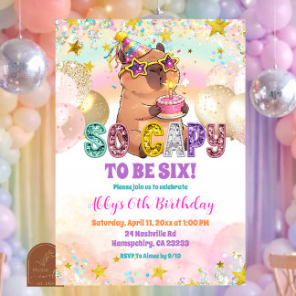 Pastel Sequin Glitter Capybara Birthday Invitation