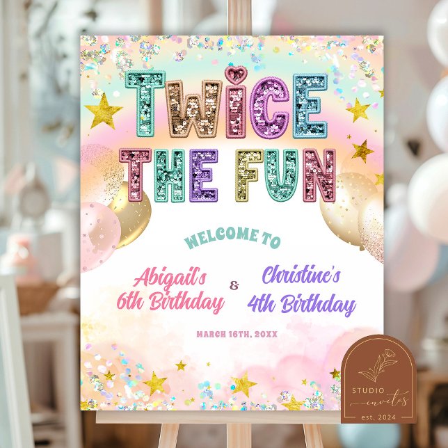 Pastel Sequin Glitter Double Birthday Welcome Sign (Creator Uploaded)