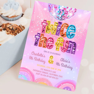 Pastel Sequin Glitter Siblings Joint Birthday Invitation