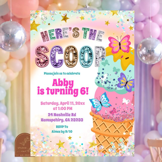 Pastel Sequins Girl Ice Cream birthday Invitation (Creator Uploaded)