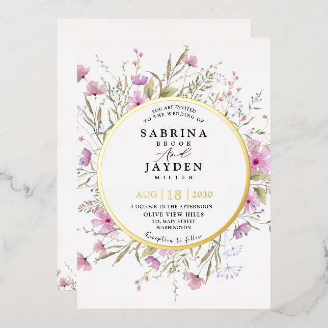 Pastel Shade Blush Pink Wild Floral Wedding Gold (Front/Back)