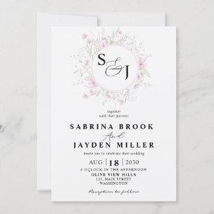 Pastel Shade Blush Pink Wild Floral Wedding Invit Invitation