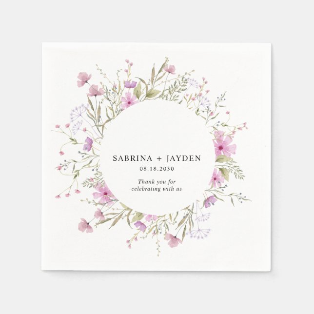 Pastel Shade Blush Pink Wild Floral Wedding Napkin (Front)