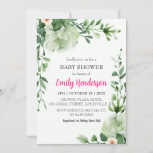 Pastel Shade of Mint Greenery Baby Shower Frame Invitation
