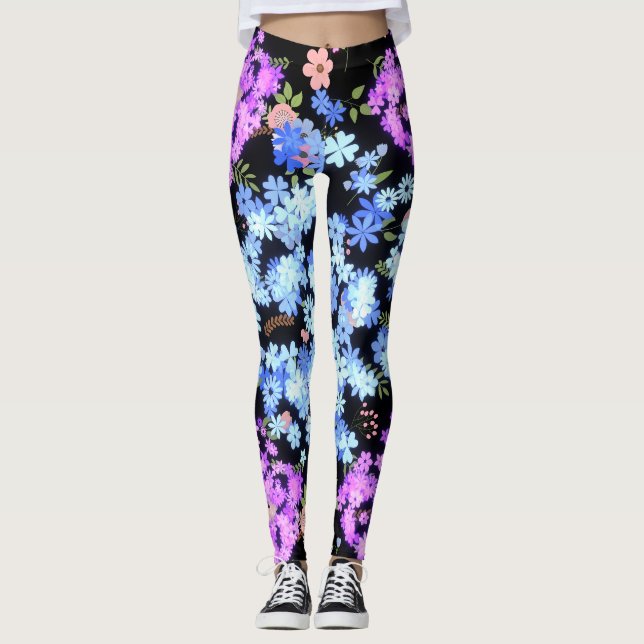 pastel shades floral pattern Black BG Leggings (Front)