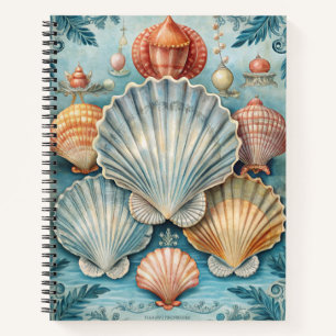 PASTEL SHADES OF BLUE & ORANGE TROPICAL SEASHELLS NOTEBOOK
