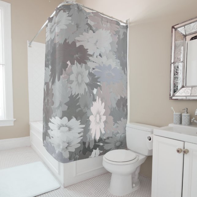 Pastel Shades of Grey and Pink shower curtain (In Situ)
