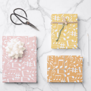 Pastel Shades Warm Colours Music Notes Wrapping Paper Sheet