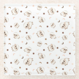Pastel Sheep Pattern Glass Coaster