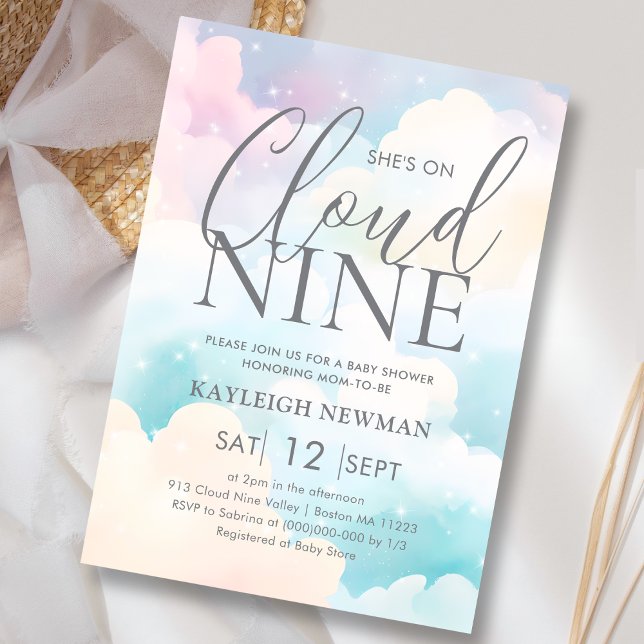 Pastel She's on Cloud Nine Baby Shower Invitation (Creator Uploaded)