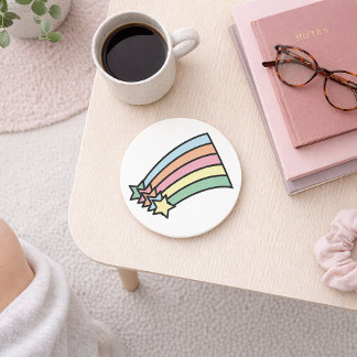 Pastel Shooting Star Rainbow Retro Aesthetic  Coaster