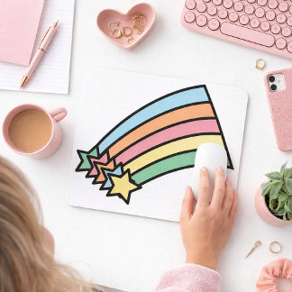 Pastel Shooting Star Rainbow Retro Aesthetic Mouse Mat