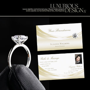 Pastel Silk Gold White with Photo and Luxe Diamond Business Card