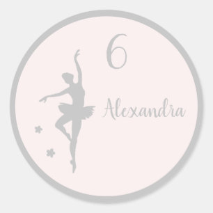 Pastel Silver ballerina birthday party Own name Classic Round Sticker