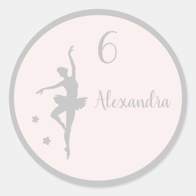 Pastel Silver ballerina birthday party Own name Classic Round Sticker (Front)