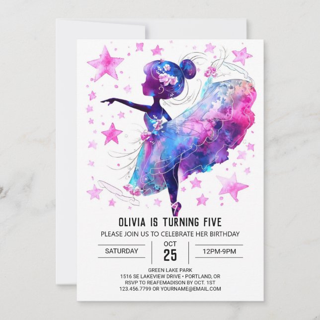 Pastel Simple Ballerina Birthday Invitation (Front)