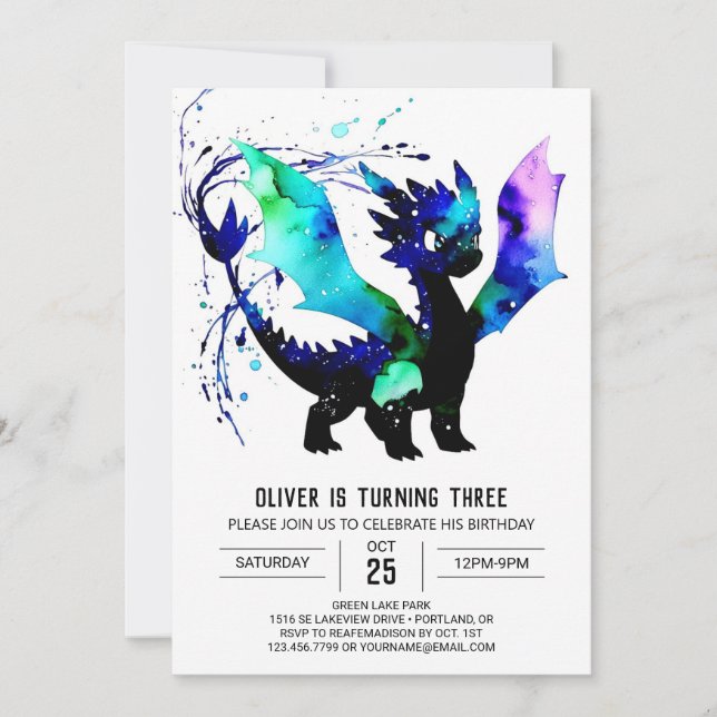 Pastel Simple Dragon Digital Boy Birthday Invitation (Front)