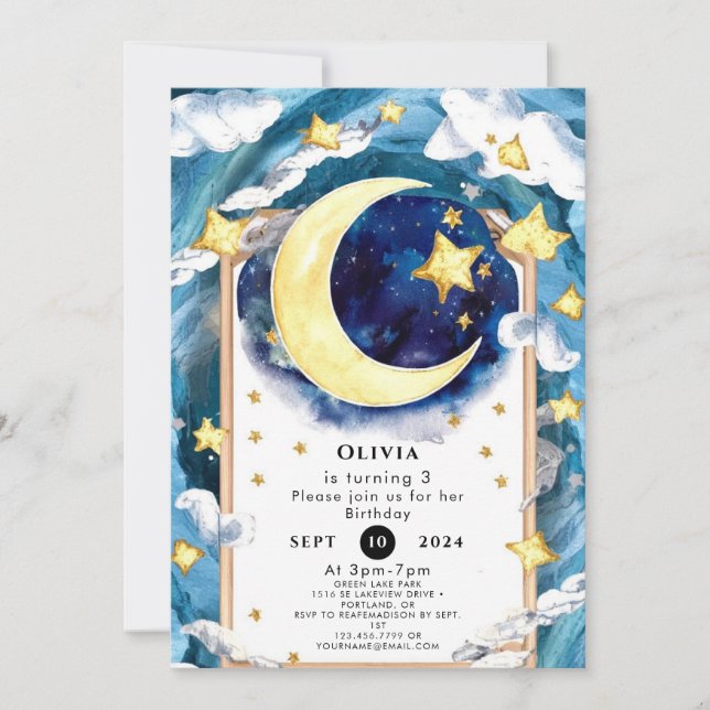 Pastel Simple Moon Birthday Invitation (Front)