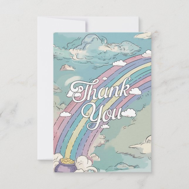 Pastel Simple Rainbow and Clouds  Thank You Card (Front)