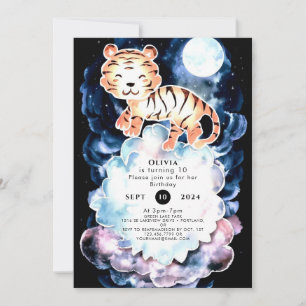 Pastel Simple Tiger Birthday Invitation