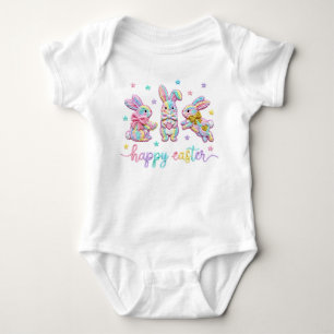 Pastel Simulated Yarn Easter Bunnies Baby Bodysuit