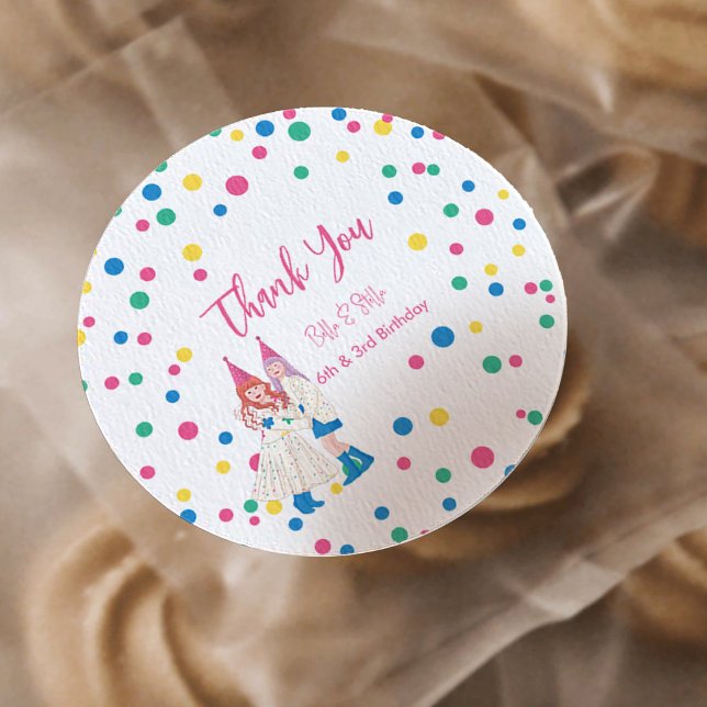 Pastel Sisters Joint Birthday Party Classic Round Sticker (Creator Uploaded)