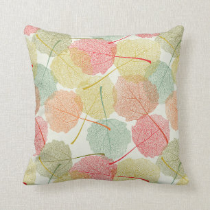 Pastel Skeleton Leaves Pattern Cushion