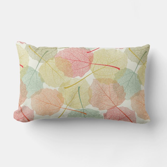 Pastel Skeleton Leaves Pattern Lumbar Cushion (Front)