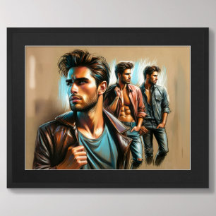 Pastel Sketch Attractive Men II Poster