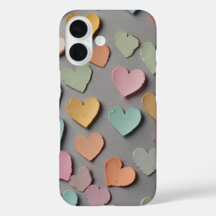 Pastel Sketch Hearts iPhone 16 Case