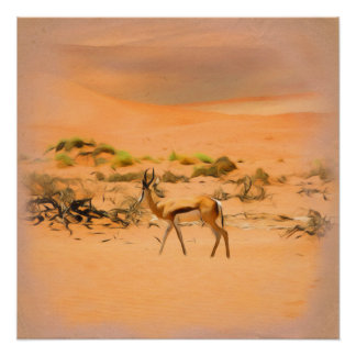Pastel Sketch of Antelope in Desert Poster