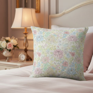 Pastel Sketch Watercolor Floral Cushion