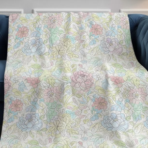 Pastel Sketch Watercolor Floral Fleece Blanket