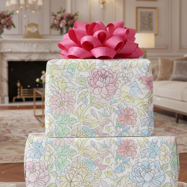 Pastel Sketch Watercolor Floral Wrapping Paper (Creator Uploaded)