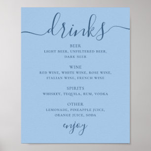 Pastel Sky Blue Modern Wedding Bar Drinks Sign
