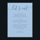 Pastel Sky Blue Wedding. Lets Eat Reception Dinner Menu<br><div class="desc">A modern wedding menu card designed to display your meal selections in a clean and stylish way. Set on a pastel sky blue background with dark lettering, this design feels fresh, polished, and easy to coordinate with many wedding themes. The large “Let’s Eat” script heading adds a welcoming touch, while...</div>