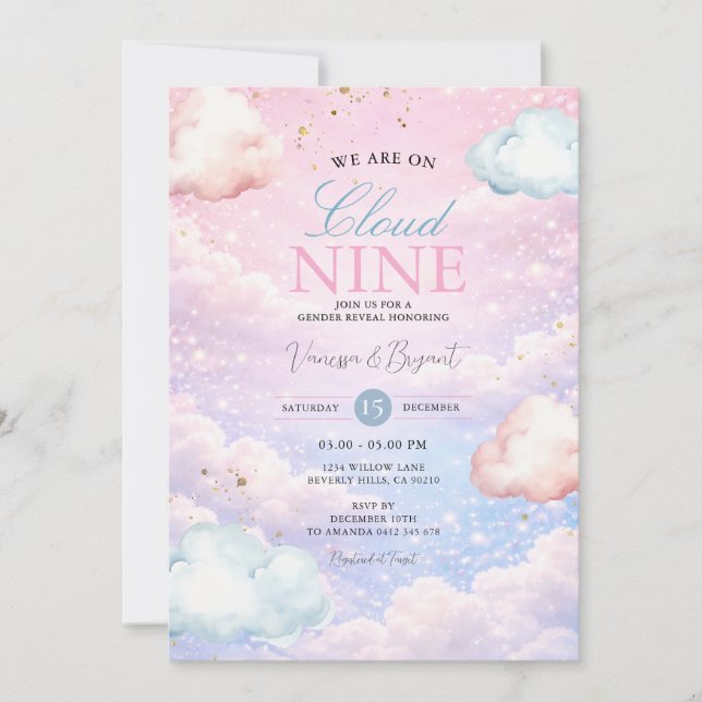Pastel Sky Cloud Nine Gender Reveal Invitation (Front)