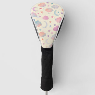 Pastel Sky Dreams – Moon, Stars & Clouds Pattern Golf Head Cover